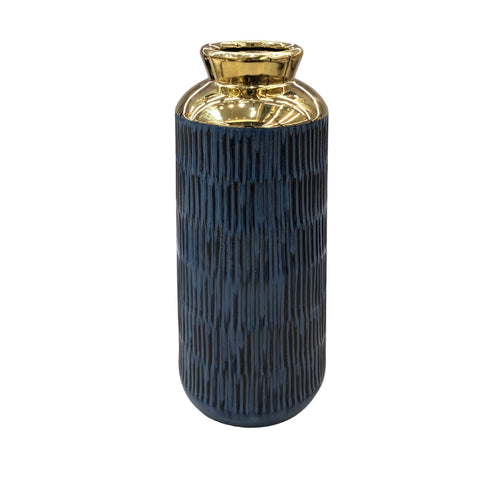 Imperial Blue & Gold Ribbed Vase