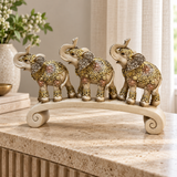 Royal Elephant Trio Figurine on Curved Arch Bridge