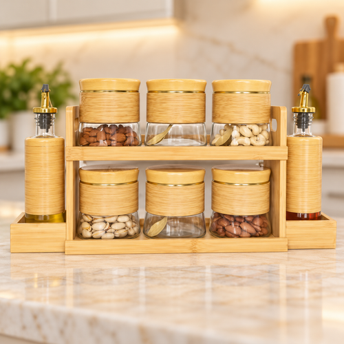Spice Jar & Oil/Vinegar Dispenser Set 8 Piece Set