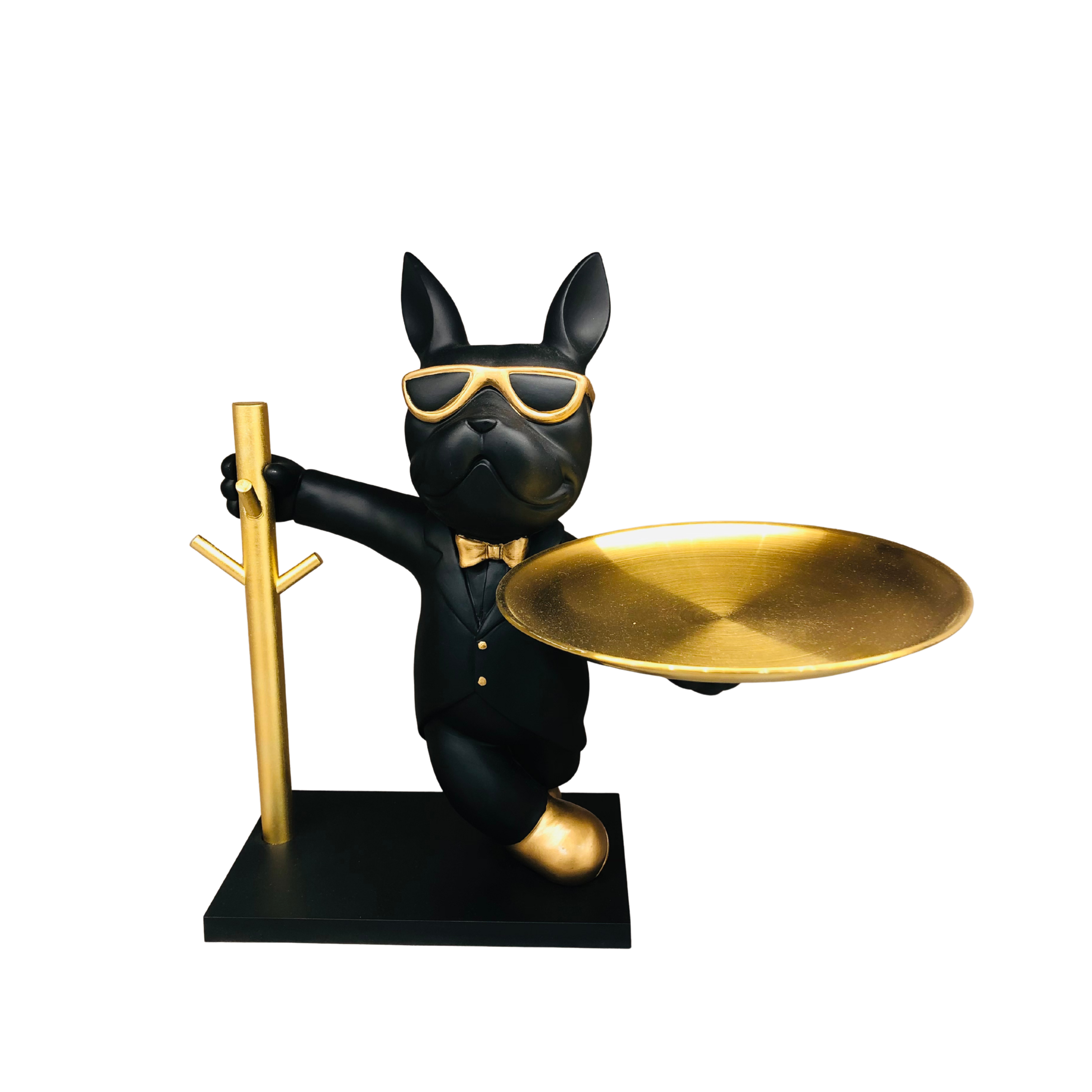 Luxury Bulldog Butler Resin Showpiece with Tray – Black & Gold