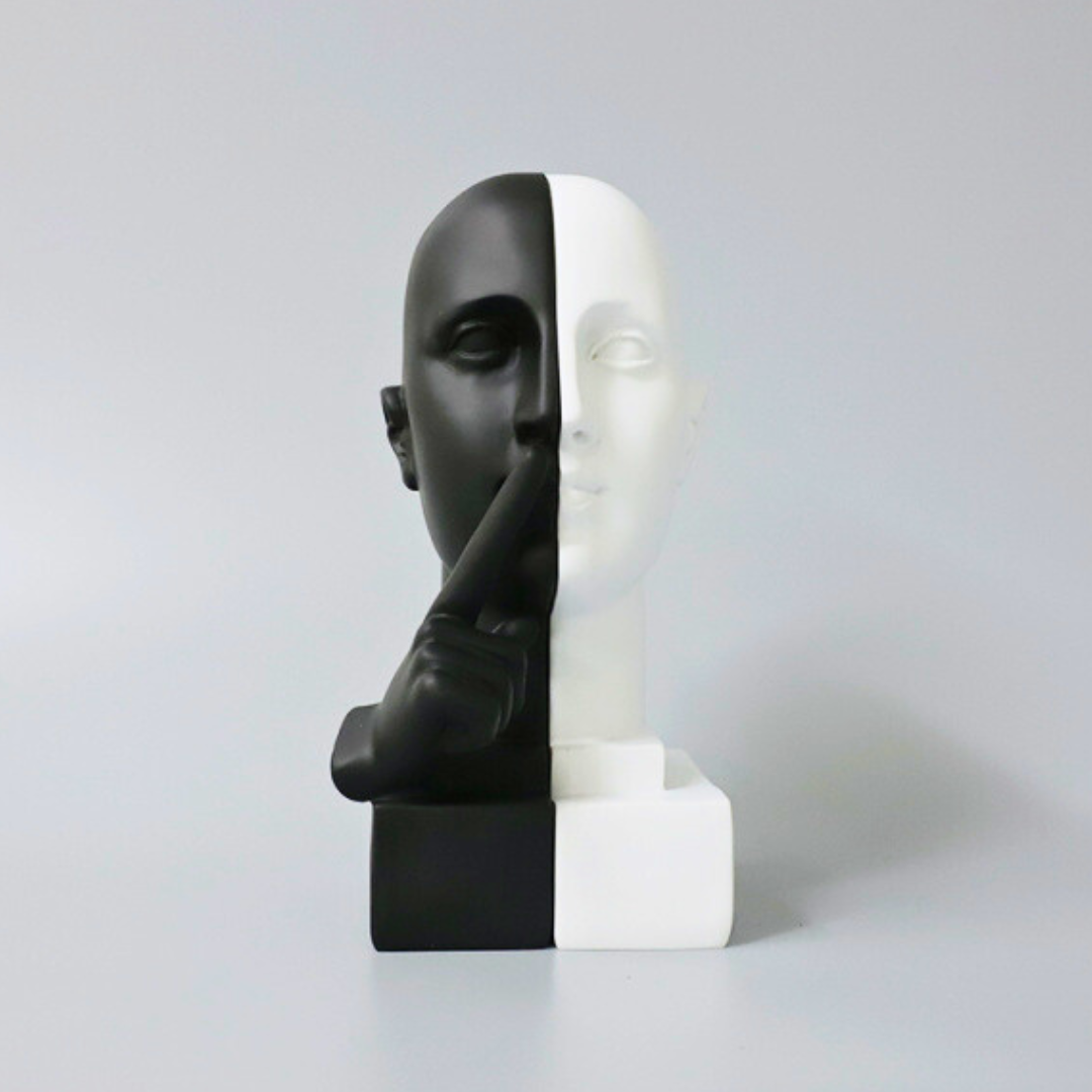 Silent Black & White Face Bookend