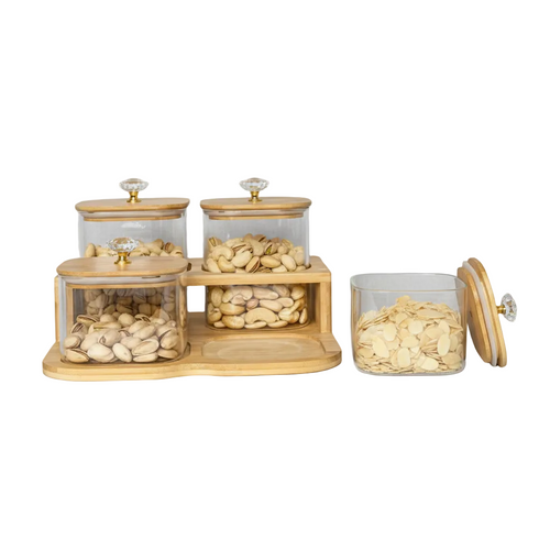 Luxury Airtight Canister Set with Bamboo Organizer Tray Set of 4