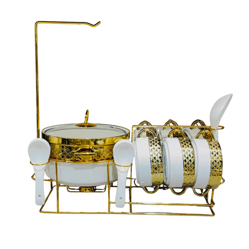 Royal Mosaic Server & Bowls Set with Elegant Stand