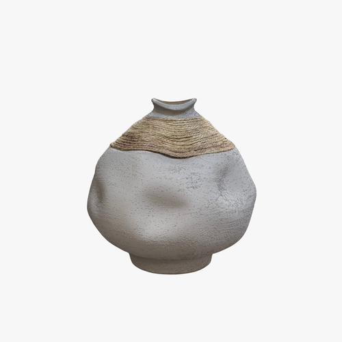 Matte Grey Vase with Jute Detail