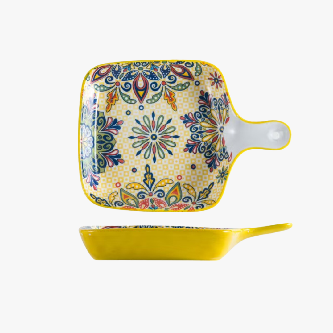 Modern Yellow Serving Tray with Handle 9 Inch