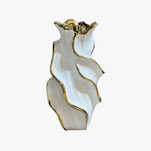 Golden Wave Ceramic Sculpture Vase