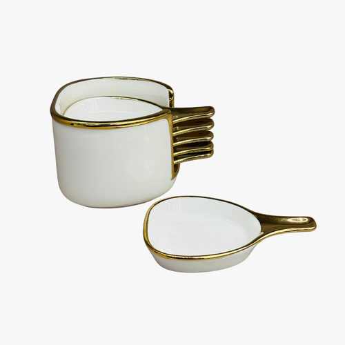 Gold Rim Dipping Sauce Set of 6 with Caddy Holder