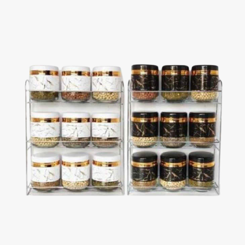 Luxe Pattern Glass Spice Container Set with Gold Accents