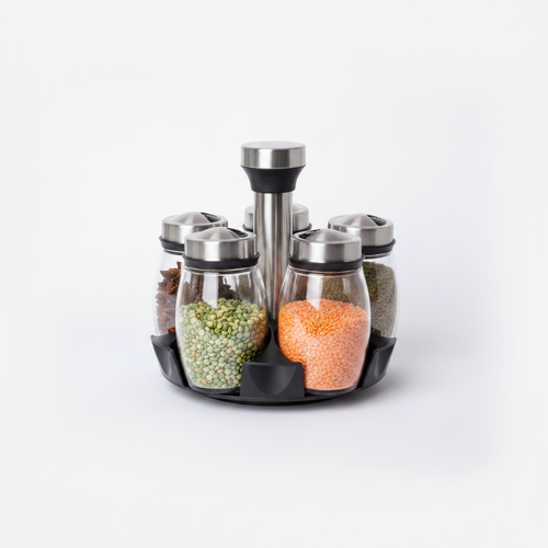 Revolving Stainless Steel & Glass Spice Set of 6