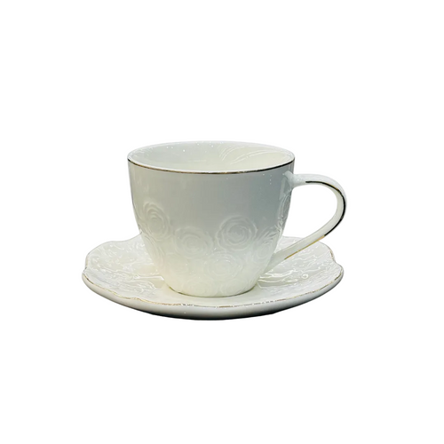 Elegant Primrose Embossed Cup & Saucer Set 12 Piece