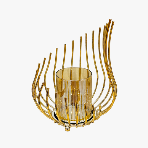 Elegant Gold Metal & Glass Decorative Candle Holder