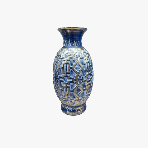 Royal Blue and Gold Geometric Ceramic Vase