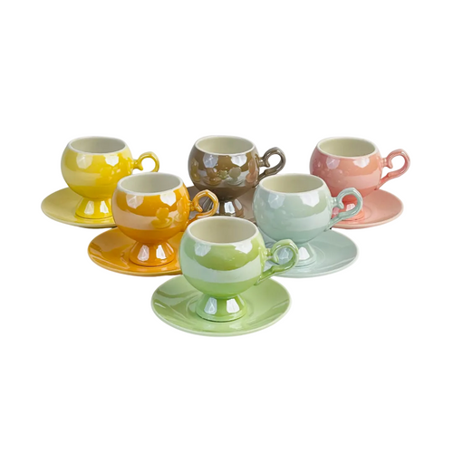 Colorful – Pedestal Cups and Saucers Set of 6