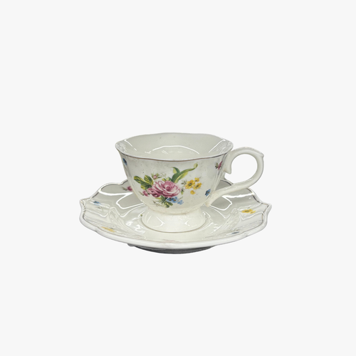 Heritage Floral Teacup and Scalloped Saucer Set 12 Piece