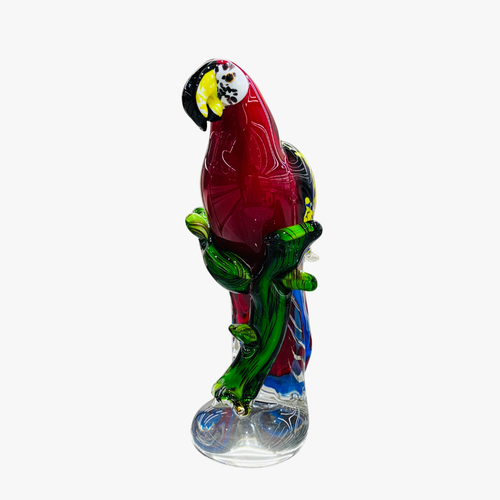 Modern Glass Parrot on Branch Figurine