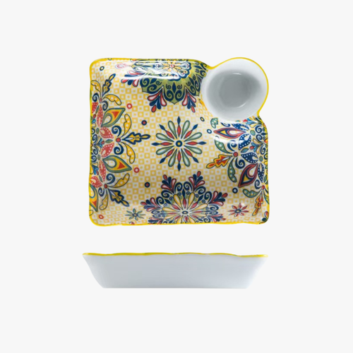 Modern Yellow Chip and Dip Dipping Serving Tray 7.25 Inch