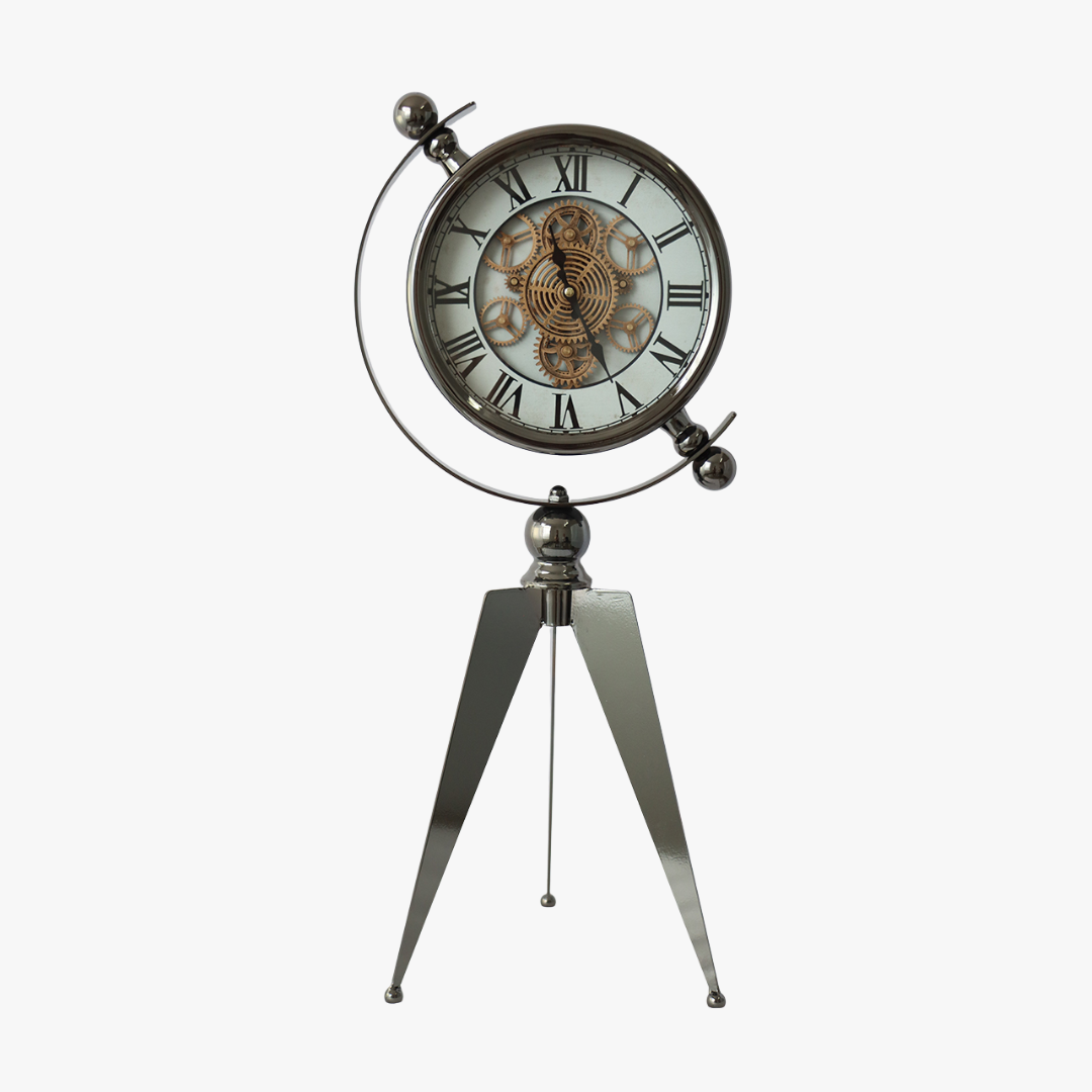 Modern Silver Metal Tripod Desk Clock