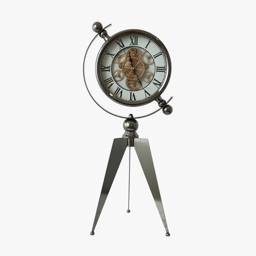 Modern Silver Metal Tripod Desk Clock