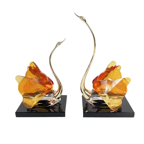 Golden Amber Crystal Swan Figurine