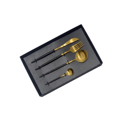 Luxe Matte Black and Gold Cutlery Set 4 Piece