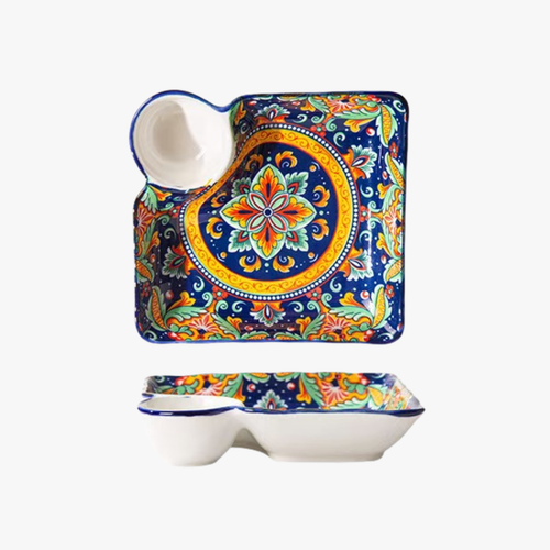 Elegant Blue Chip and Dip Dipping Dish Tray 7.25 Inch