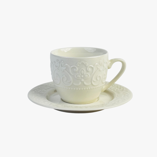 Heritage Tea Cup & Saucer with Wooden Stand Set of 6