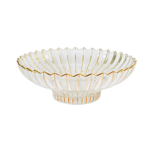 Elegant Glass Serving Bowl with Gold Rim