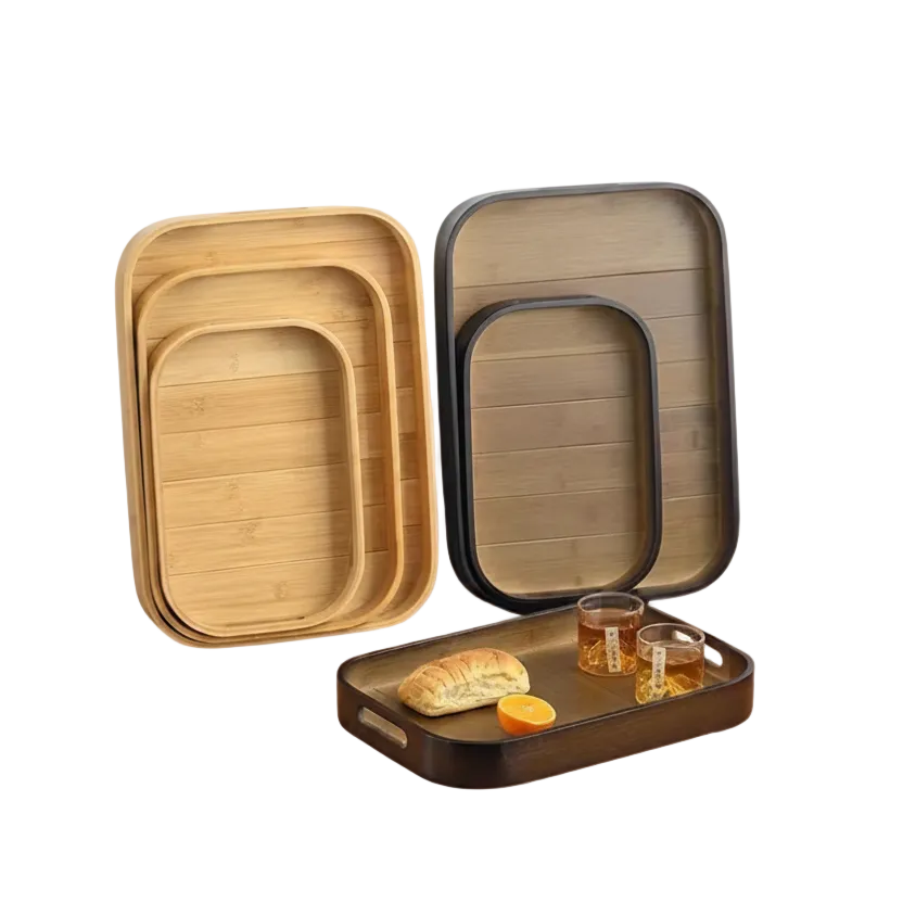 Elegant Bamboo Serving Trays 3 Piece Set