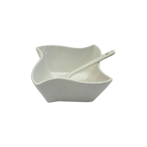 Elegant Wave Cut Serving Bowls with Spoons Set of 6