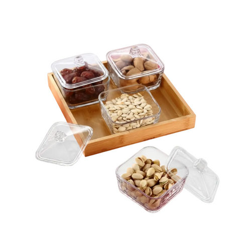 Elegant Glass Jar Set Container with Lids & Bamboo Tray