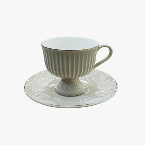 Elegant Gold Rim Teacup and Saucer Set 12 Piece