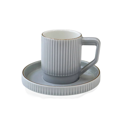 Minimalist Ceramic Cup & Deep Rimmed Saucer Set of 6