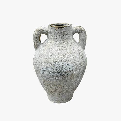 Antique White Grain Textured Vase with Handles