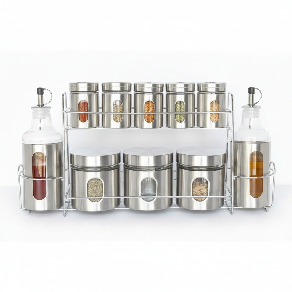 Premium Spice Rack Set with Oil Dispensers