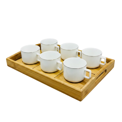 Artisan Ceramic Tea Set with Bamboo Serving Tray