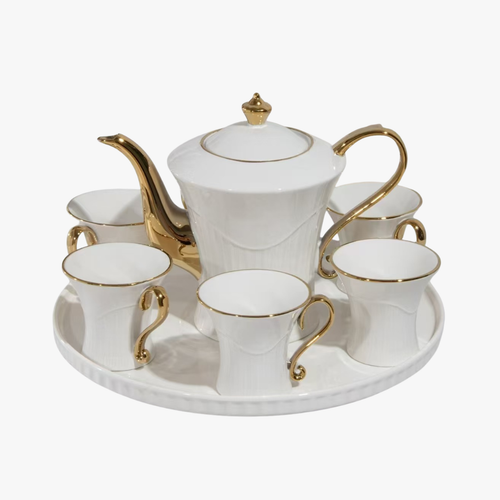 Imperial Gold Textured Tea Set with Serving Tray