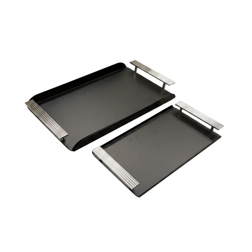 Modern Matte Black Serving Tray Set 2 Piece