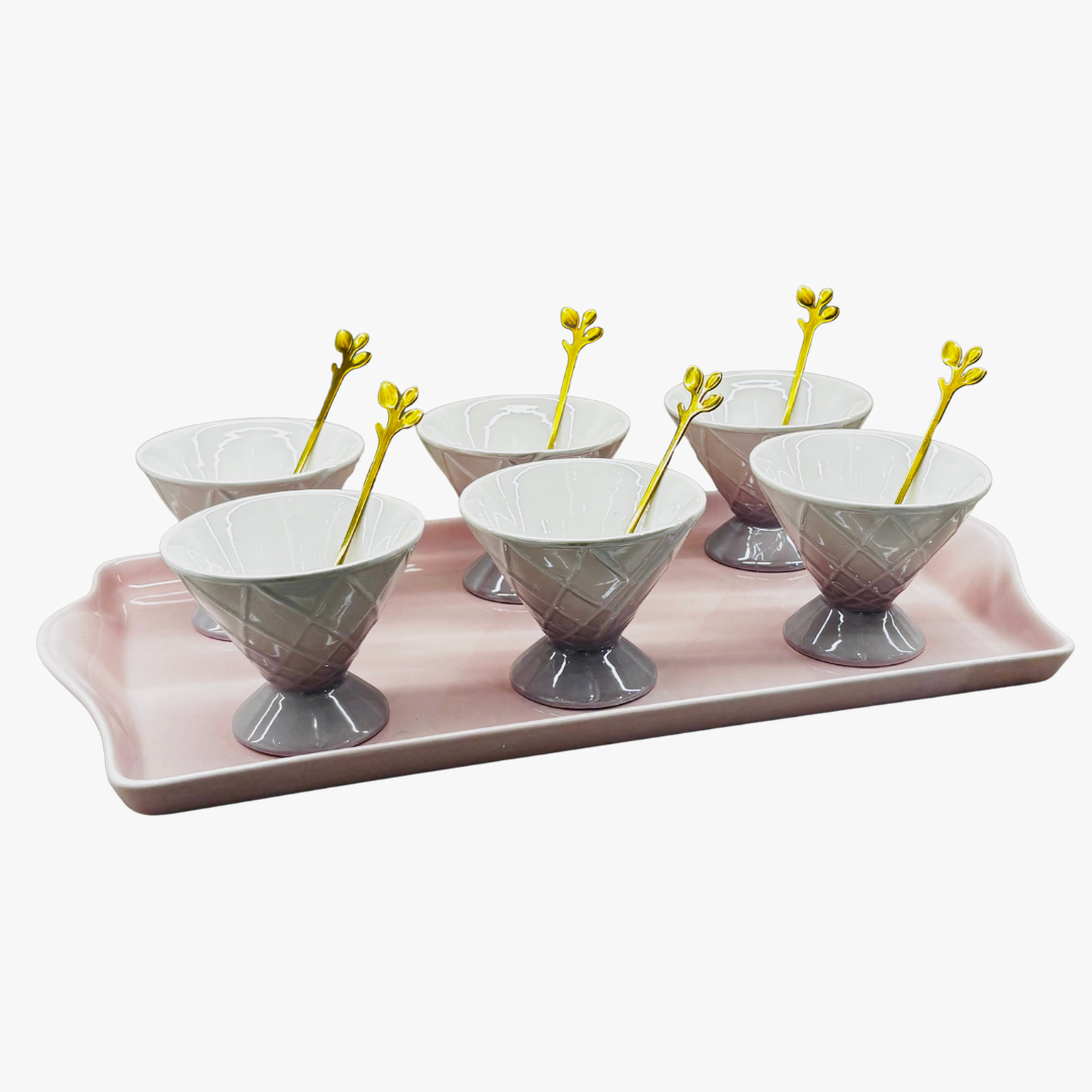 Elegant Duo Tone Dessert Serving Set 13 Piece