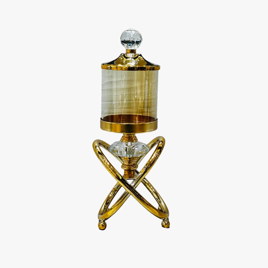 Elegant Gold Textured Jar & Candle Holder (2 in 1)