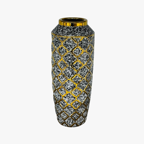 Elegant Geometric Textured Gold Accent Vase