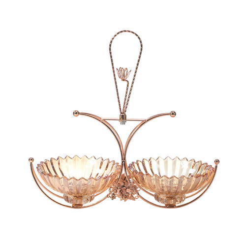 Elegant Double Serving Bowl with Rose Gold Floral Stand