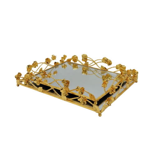 Elegant Gold Mirror Serving Tray Set of 2