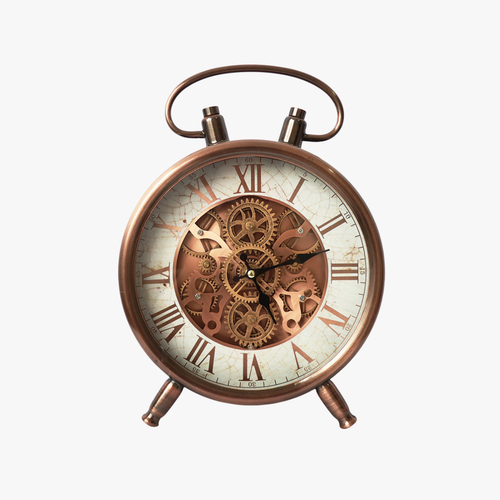 Industrial Copper Twin-Bell Style Mantel Clock