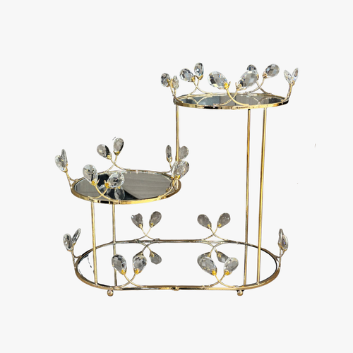 3 Tier Crystal & Mirrored Gold Serving Stand