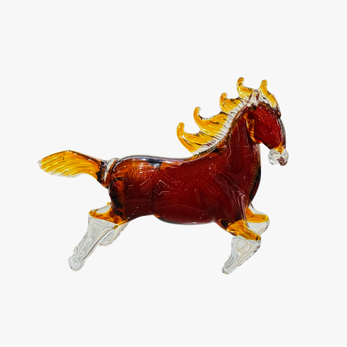 Amber & Crimson Red Art Glass Horse Sculpture
