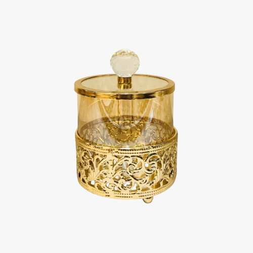 Ornate Gold & Amber Glass Candle Holder
