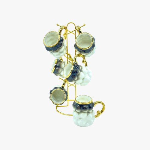 Elegant Cloud-Textured Cup Set with Gold Metal Set of 6
