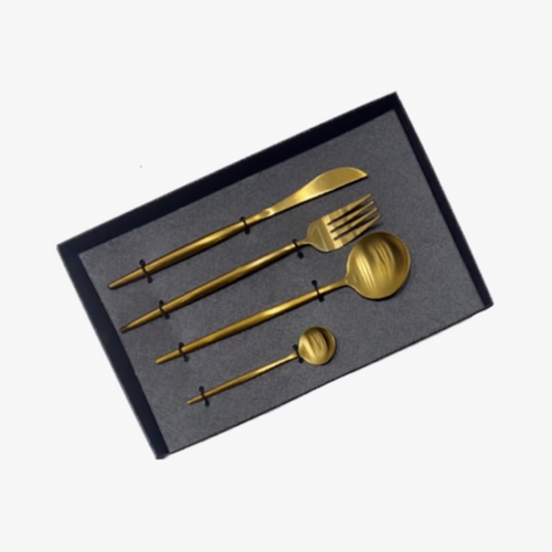 Modern Satin Gold Finish Cutlery Set of 4