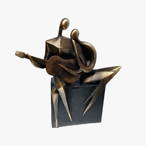 Abstract Romantic Couple Playing Guitar Statue