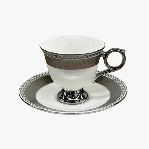 Modern Platinum Accent Cup & Saucer Set of 6
